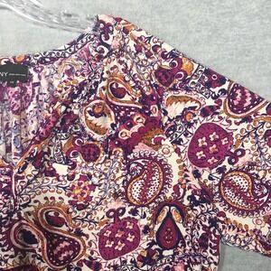 Jones New York 1X Colorful Peasant Blouse 3/4 Sleeve Purple Gold Geometric EUC